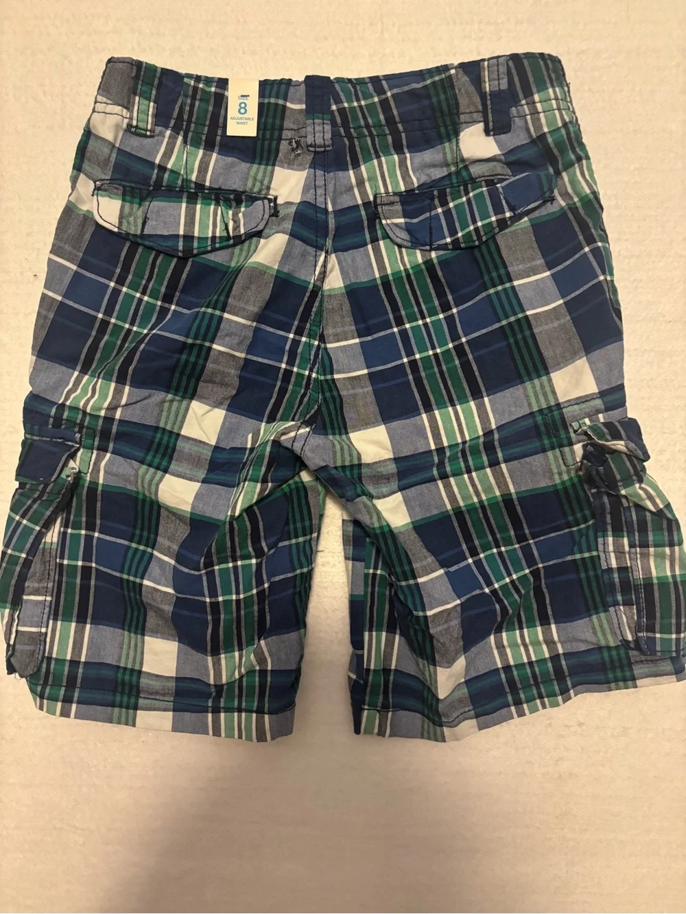 The Children's Place Blue Green Plaid Cargo Boys Shorts Size 8